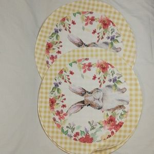 🌼🍒 Easter Bunny Plaid Round Placemat Set